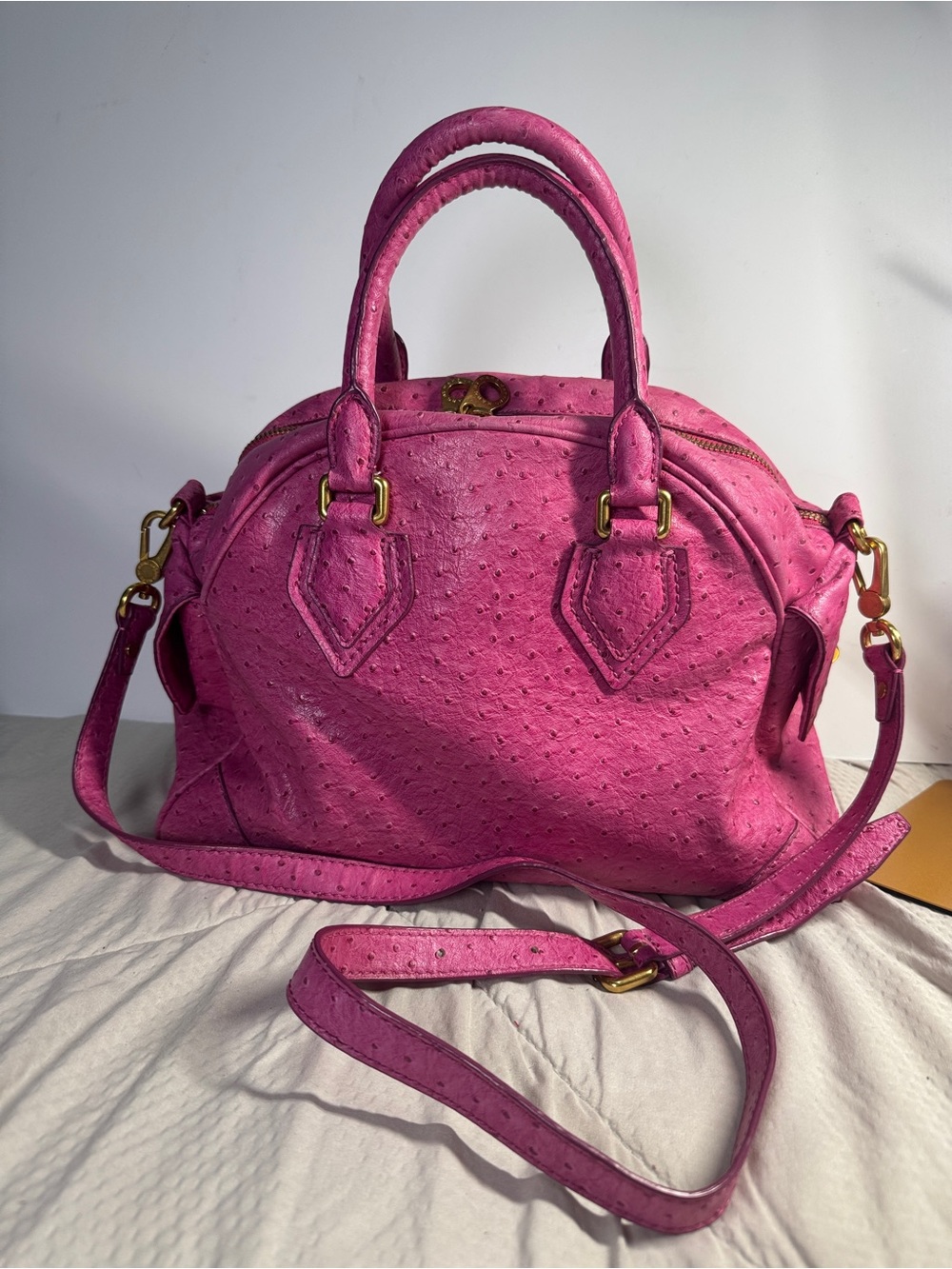 Marc Jacobs Hot Pink Ostrich-Texture Satchel crossbody - Picture 8 of 9